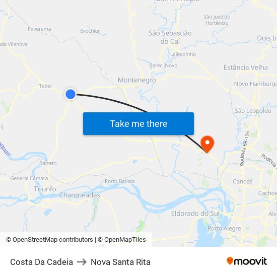 Costa Da Cadeia to Nova Santa Rita map