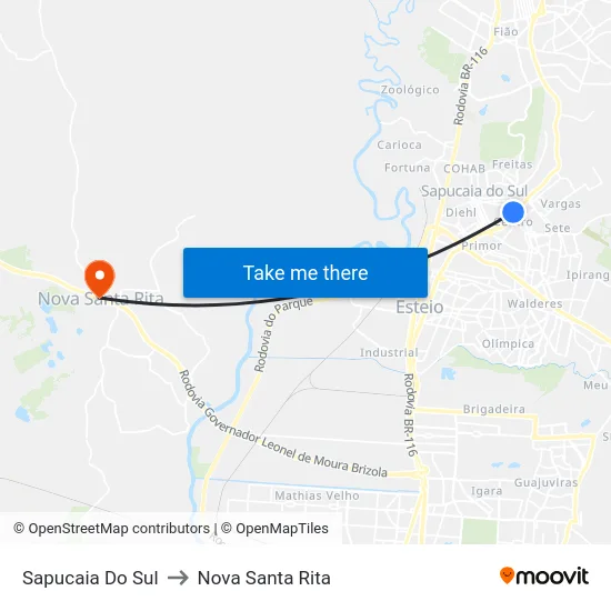 Sapucaia Do Sul to Nova Santa Rita map