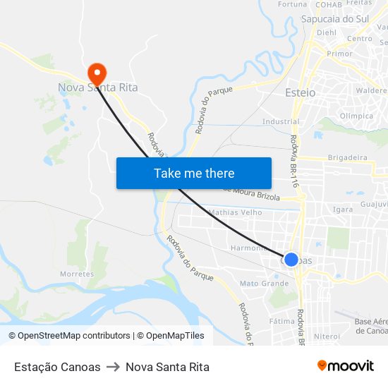 Estação Canoas to Nova Santa Rita map