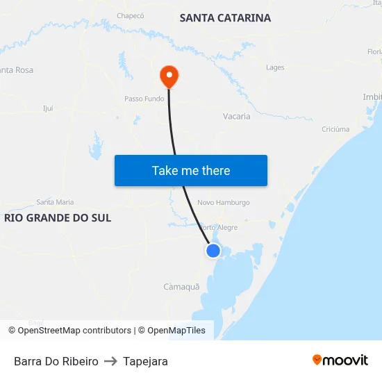 Barra Do Ribeiro to Tapejara map