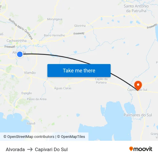 Alvorada to Capivari Do Sul map
