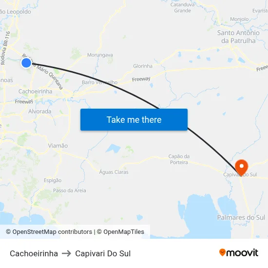 Cachoeirinha to Capivari Do Sul map