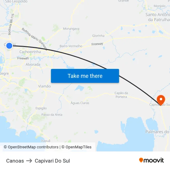 Canoas to Capivari Do Sul map