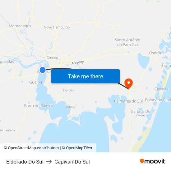 Eldorado Do Sul to Capivari Do Sul map