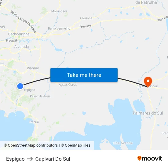 Espigao to Capivari Do Sul map