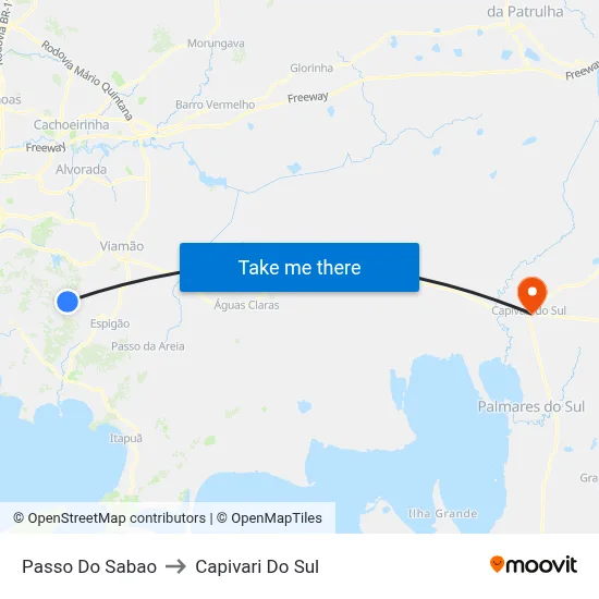 Passo Do Sabao to Capivari Do Sul map