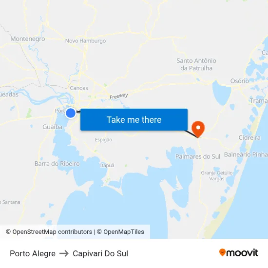 Porto Alegre to Capivari Do Sul map