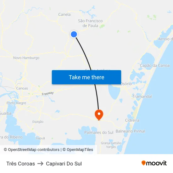 Três Coroas to Capivari Do Sul map