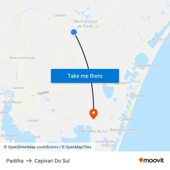Padilha to Capivari Do Sul map