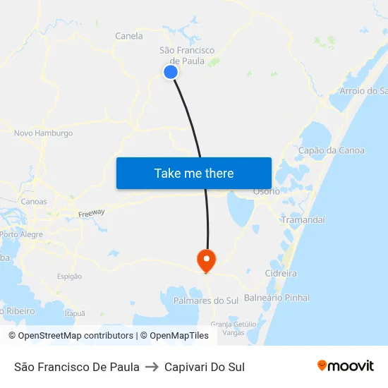 São Francisco De Paula to Capivari Do Sul map