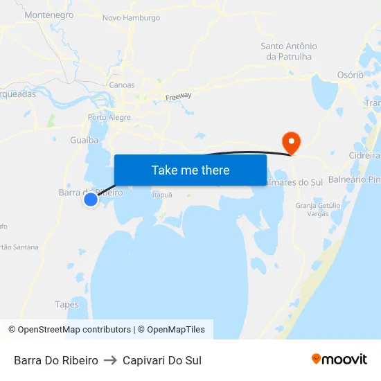 Barra Do Ribeiro to Capivari Do Sul map