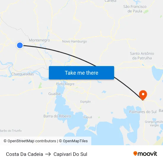 Costa Da Cadeia to Capivari Do Sul map