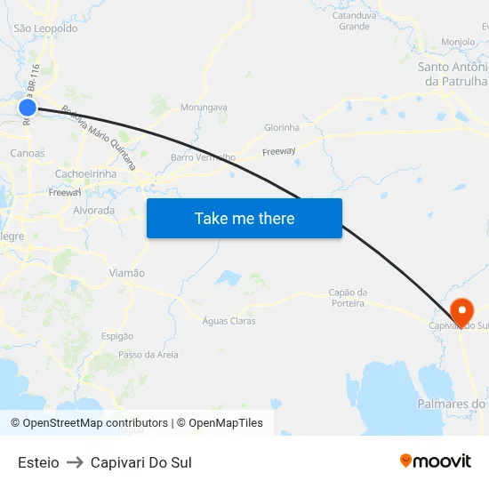 Esteio to Capivari Do Sul map