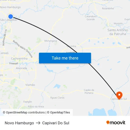 Novo Hamburgo to Capivari Do Sul map