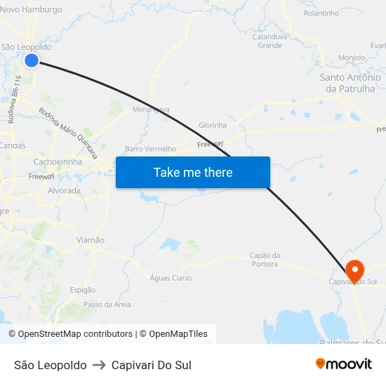 São Leopoldo to Capivari Do Sul map
