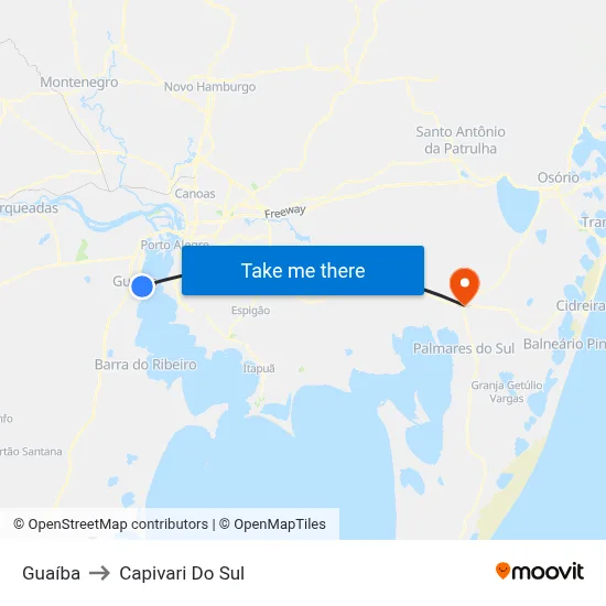Guaíba to Capivari Do Sul map