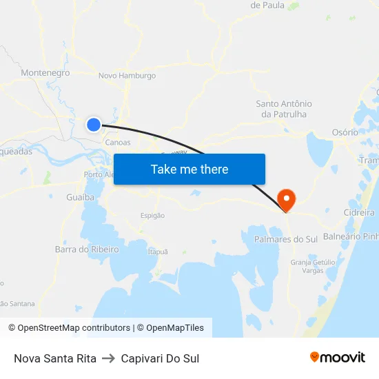Nova Santa Rita to Capivari Do Sul map