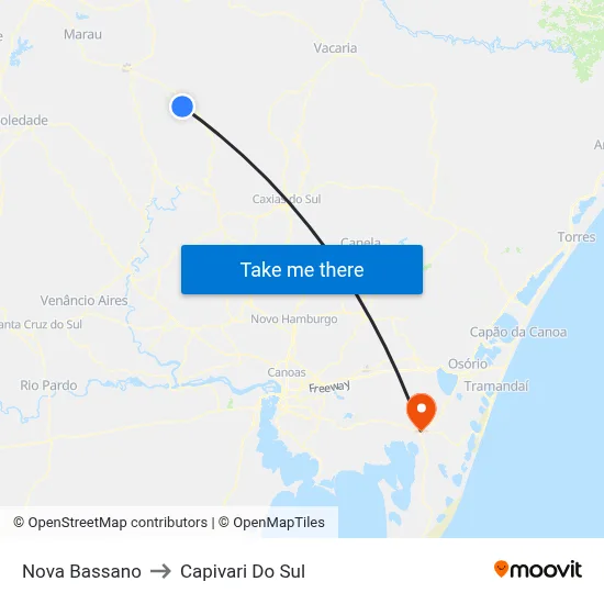 Nova Bassano to Capivari Do Sul map