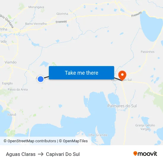 Aguas Claras to Capivari Do Sul map