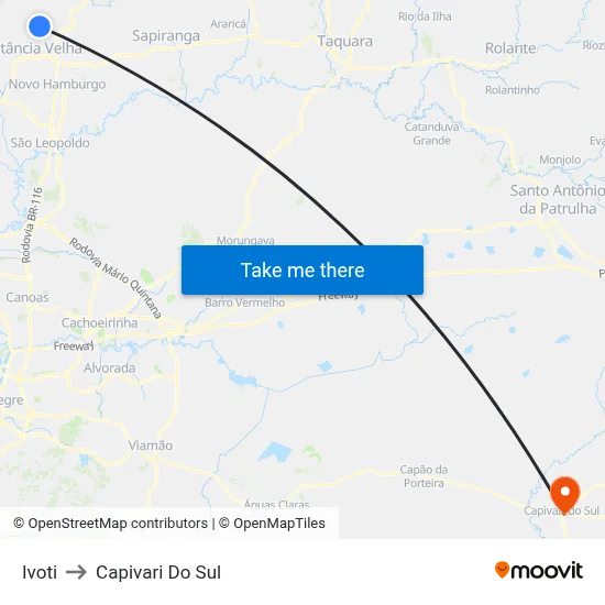 Ivoti to Capivari Do Sul map