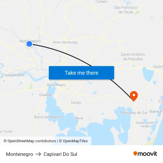 Montenegro to Capivari Do Sul map