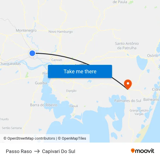Passo Raso to Capivari Do Sul map