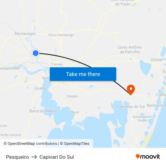 Pesqueiro to Capivari Do Sul map