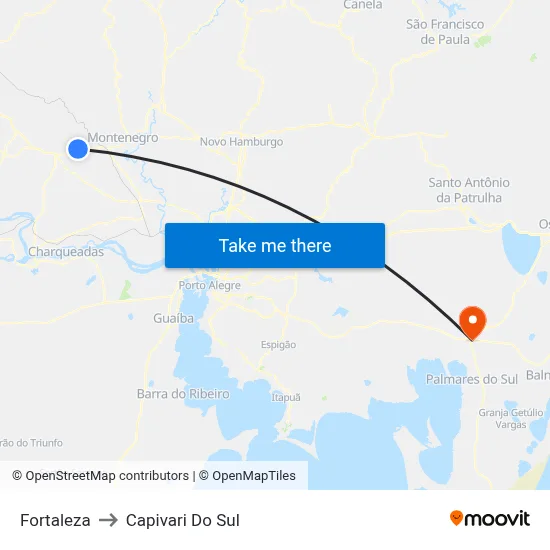 Fortaleza to Capivari Do Sul map