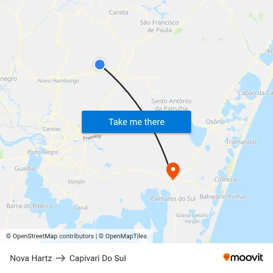 Nova Hartz to Capivari Do Sul map