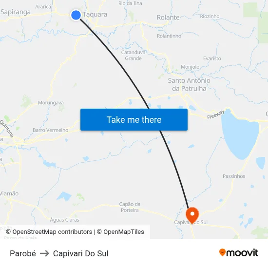 Parobé to Capivari Do Sul map