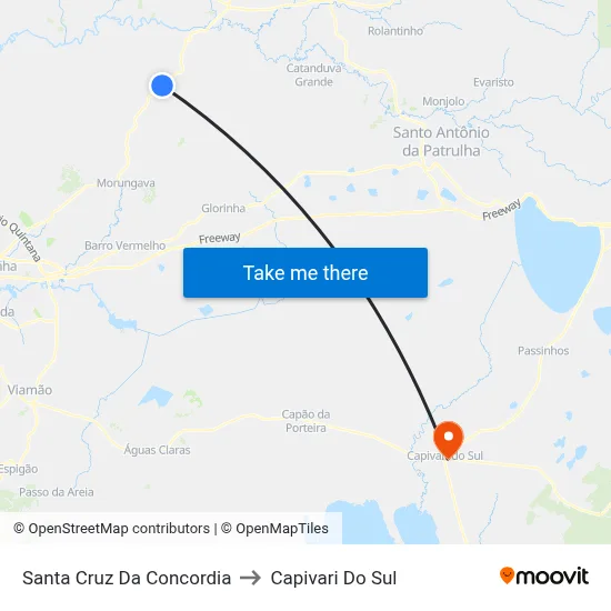 Santa Cruz Da Concordia to Capivari Do Sul map