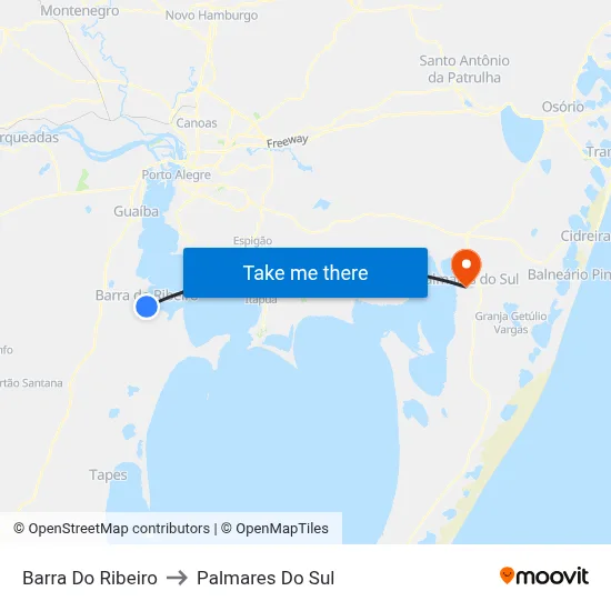 Barra Do Ribeiro to Palmares Do Sul map
