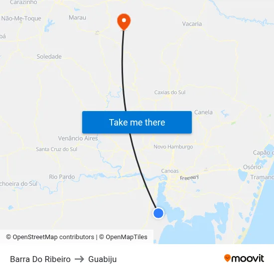 Barra Do Ribeiro to Guabiju map