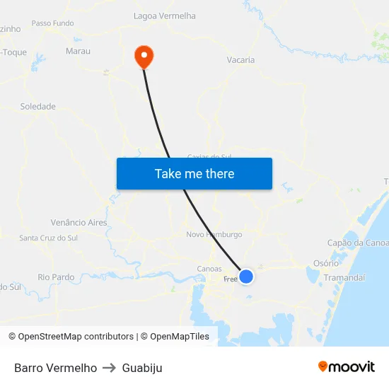 Barro Vermelho to Guabiju map