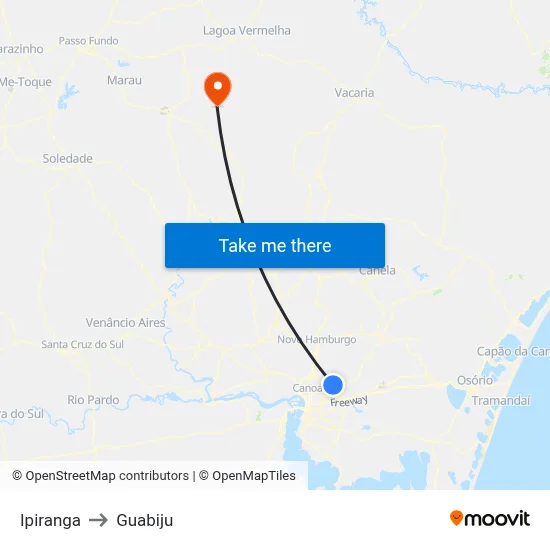 Ipiranga to Guabiju map