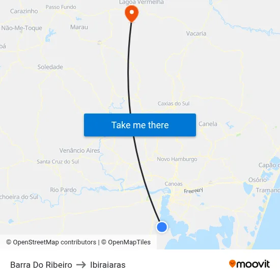 Barra Do Ribeiro to Ibiraiaras map