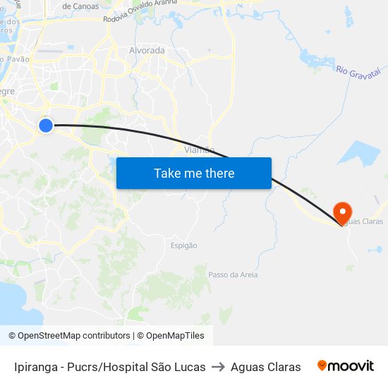 Ipiranga - Pucrs/Hospital São Lucas to Aguas Claras map