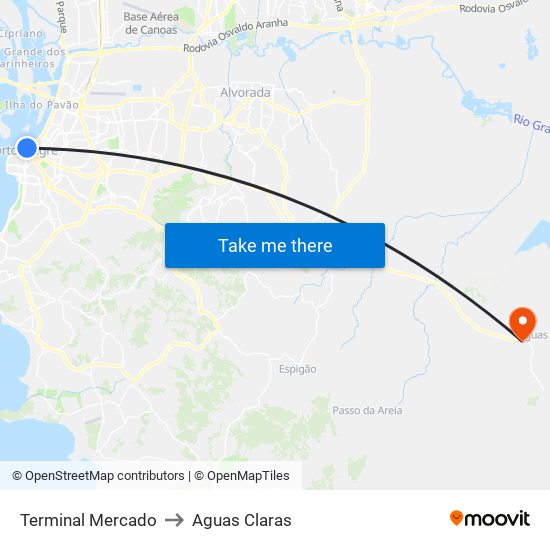 Terminal Mercado to Aguas Claras map