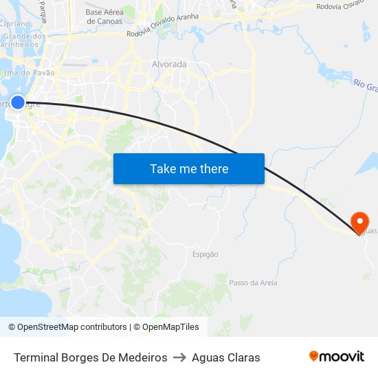 Terminal Borges De Medeiros to Aguas Claras map