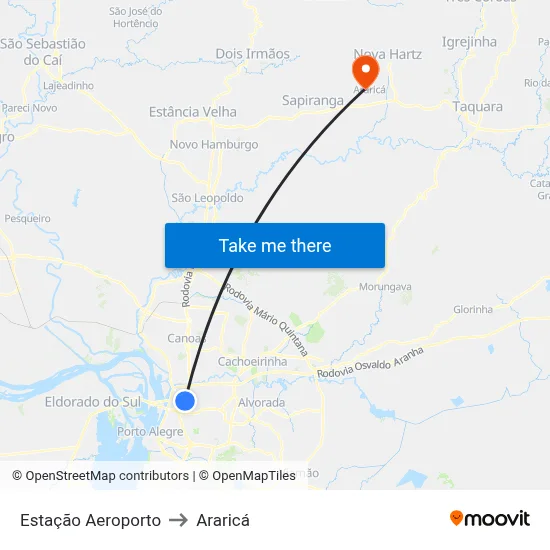 Estação Aeroporto to Araricá map