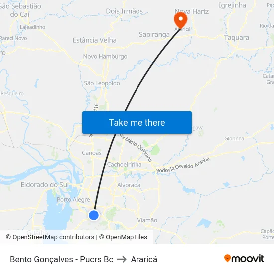 Bento Gonçalves - Pucrs Bc to Araricá map