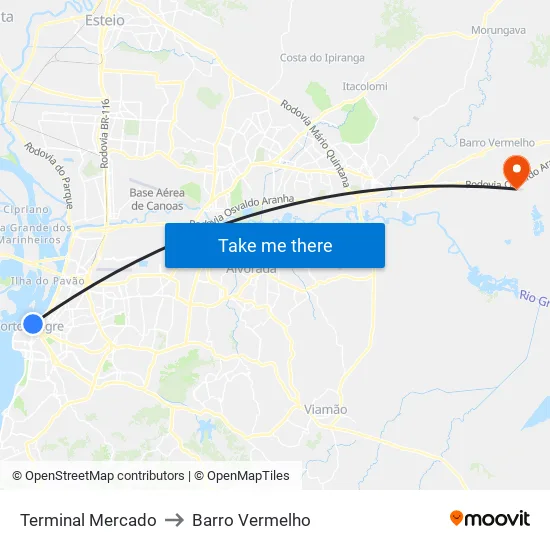 Terminal Mercado to Barro Vermelho map
