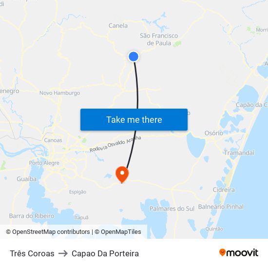 Três Coroas to Capao Da Porteira map