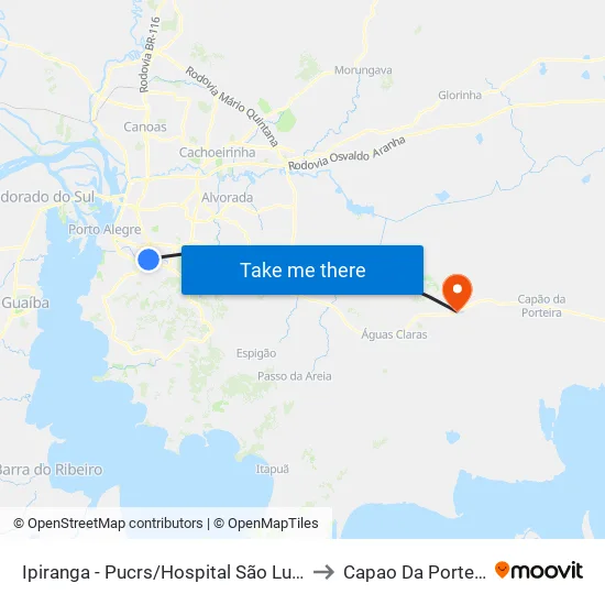 Ipiranga - Pucrs/Hospital São Lucas to Capao Da Porteira map