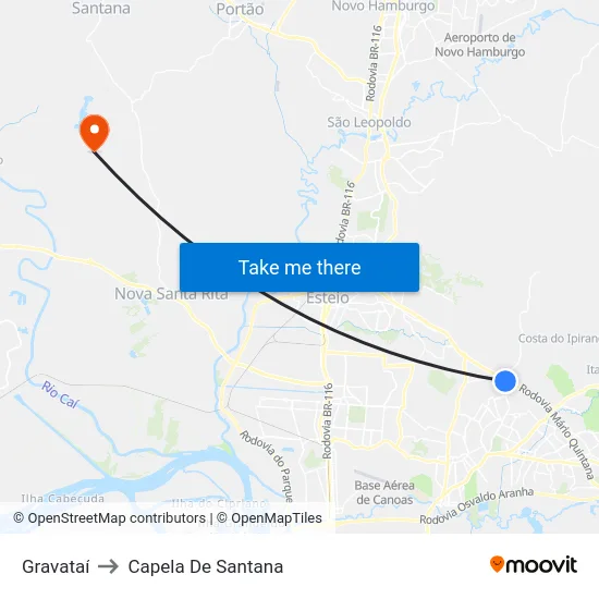 Gravataí to Capela De Santana map