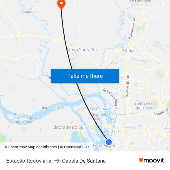 Estação Rodoviária to Capela De Santana map