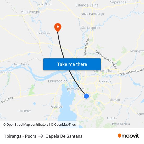Ipiranga - Pucrs to Capela De Santana map
