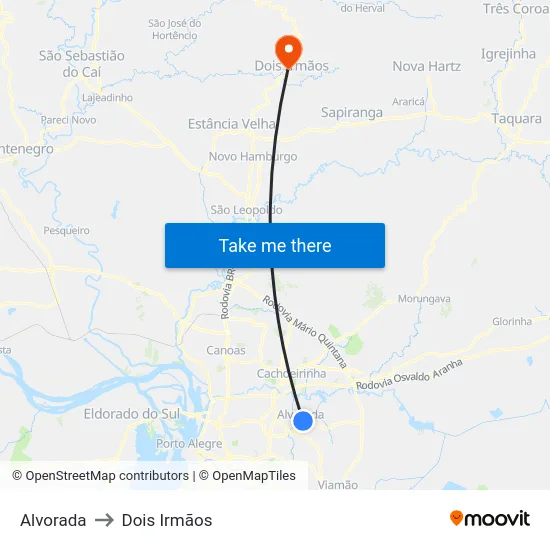 Alvorada to Dois Irmãos map