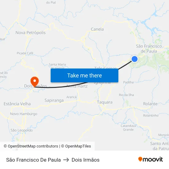 São Francisco De Paula to Dois Irmãos map