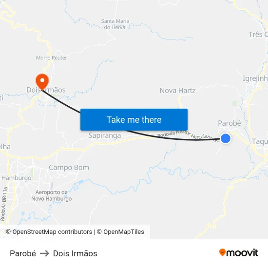 Parobé to Dois Irmãos map